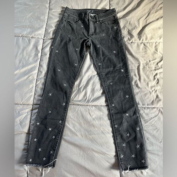 Abercrombie & Fitch Star Embroidered Black Mid Rise Skinny Ankle Jeans 24/00 - Picture 2 of 8